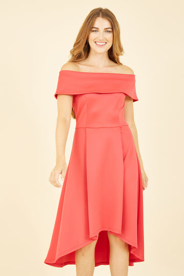 Red Bardot Dipped Hem Dress Mela London